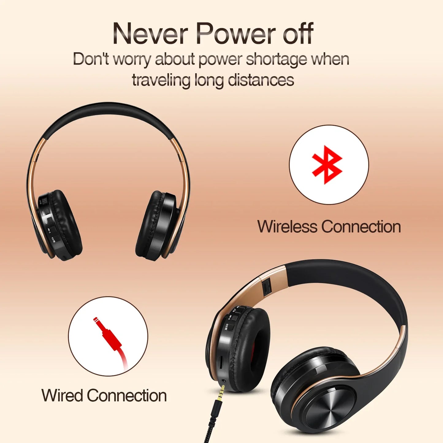 NNEOBA Wireless Bluetooth Headphones Gold