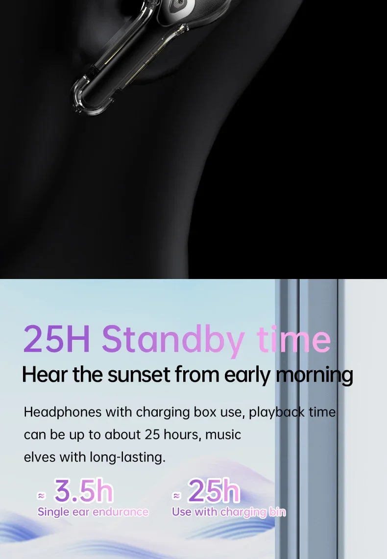 True Wireless Bluetooth Earbuds 5.4 Headphones ANC Noise Reduction Stereo Bass HD Mic Gamer Headset with LED Touch Screen Control