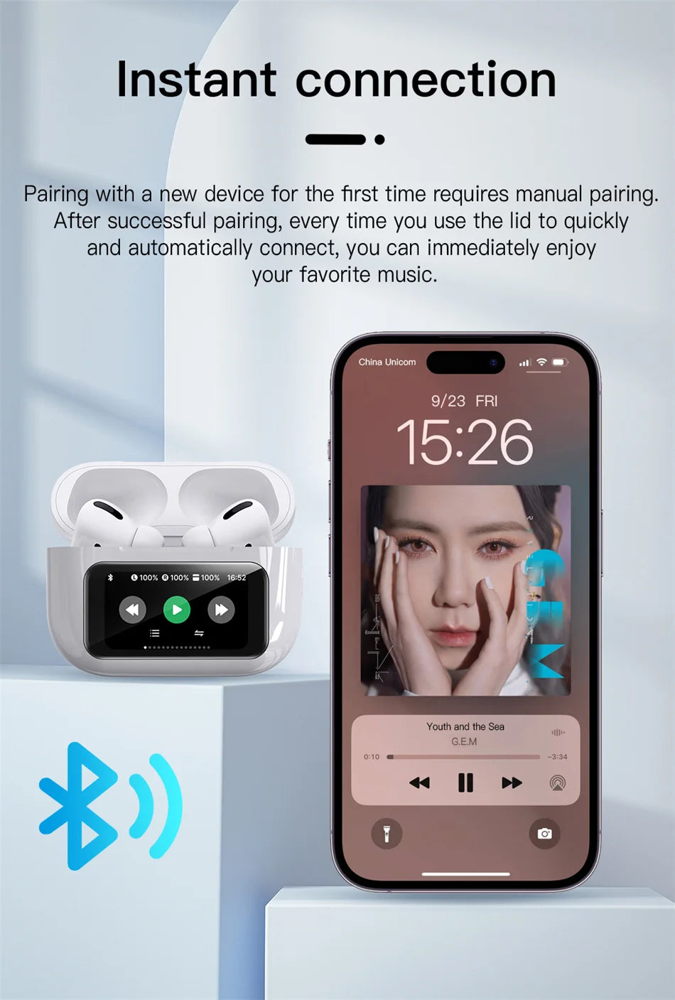 In Ear Earphones Wireless Earbuds Touch Control LCD Screen Earphone ~ headphones with ENC Noise Cancell Super Bass Premium Sound Long Battery