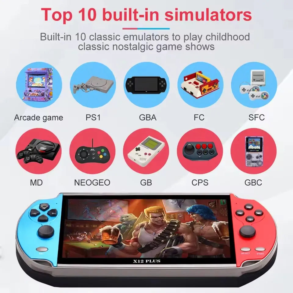 X7 X12 Plus Retro Handheld Video Game Console Linux System 4.3 5.1 7.1 Inch IPS Screen Portable Pocket Video Player Switch
