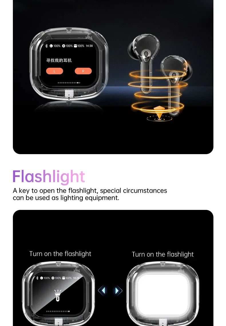 True Wireless Bluetooth Earbuds 5.4 Headphones ANC Noise Reduction Stereo Bass HD Mic Gamer Headset with LED Touch Screen Control