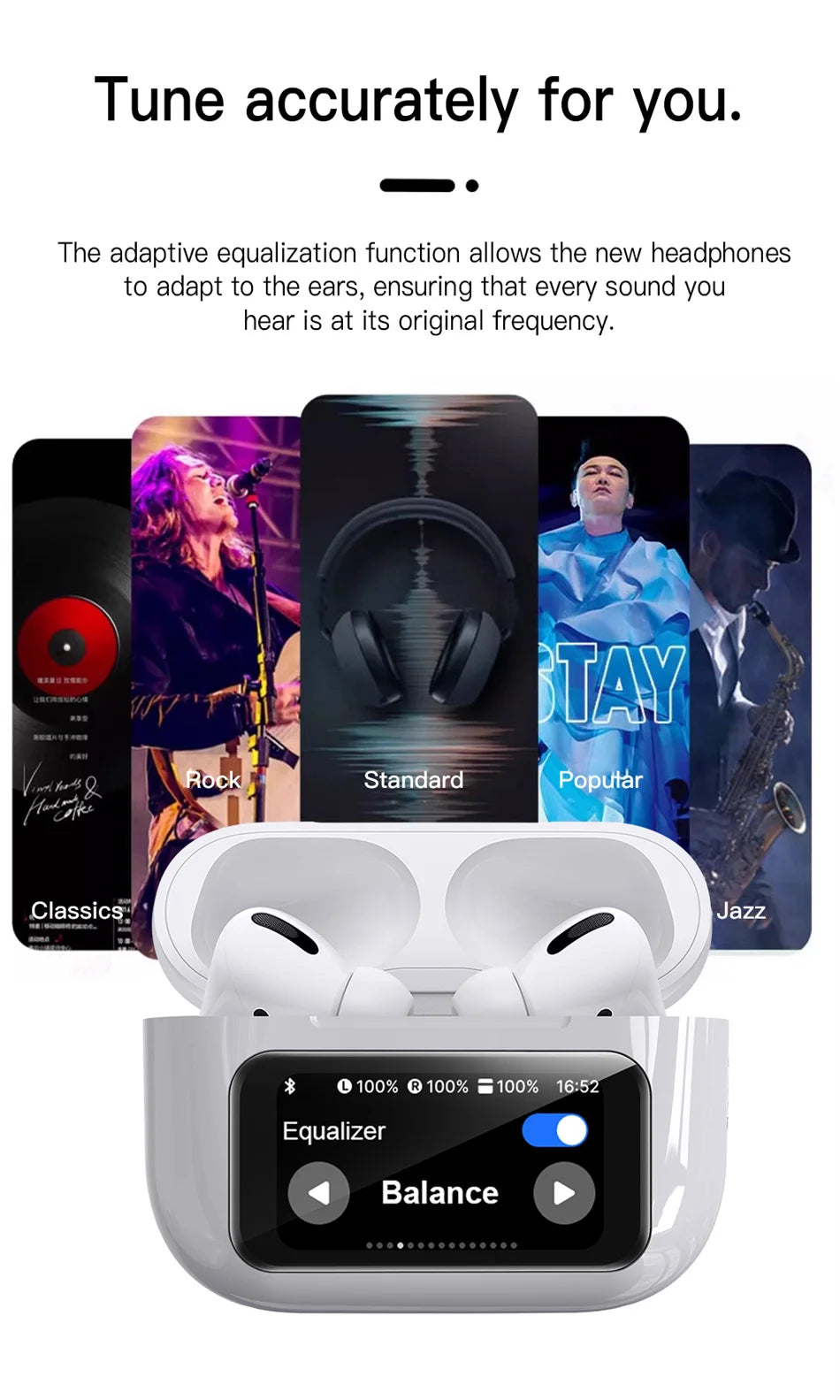 In Ear Earphones Wireless Earbuds Touch Control LCD Screen Earphone ~ headphones with ENC Noise Cancell Super Bass Premium Sound Long Battery