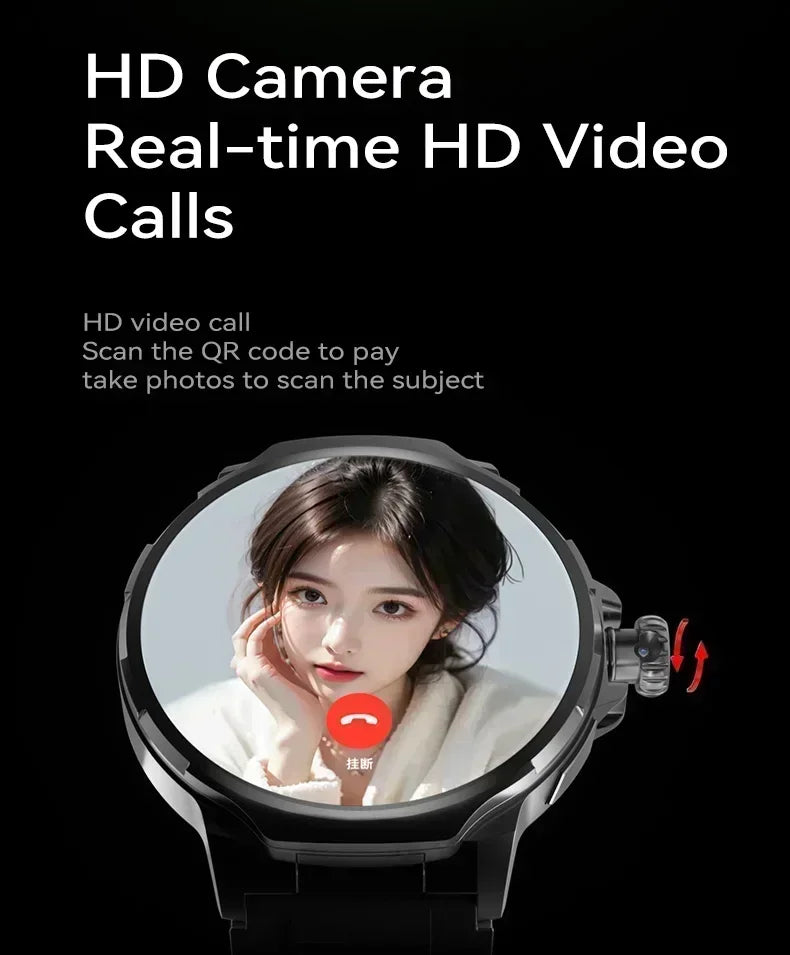 2026 New Smartwatch 1.85-inch Display High Definition Screen Android OS 4G SIM Card 180° Rotating Camera Waterproof WiFi GPS