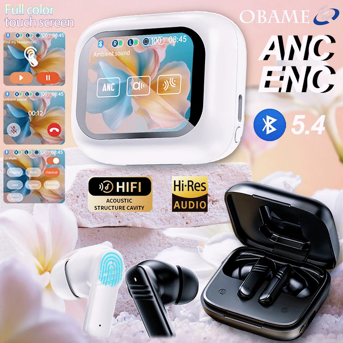 2026 New Wireless Earbuds With Touch Screen In-Headphones ANC Noise Cancellation Long Battery ENC Compatible With IOS Android