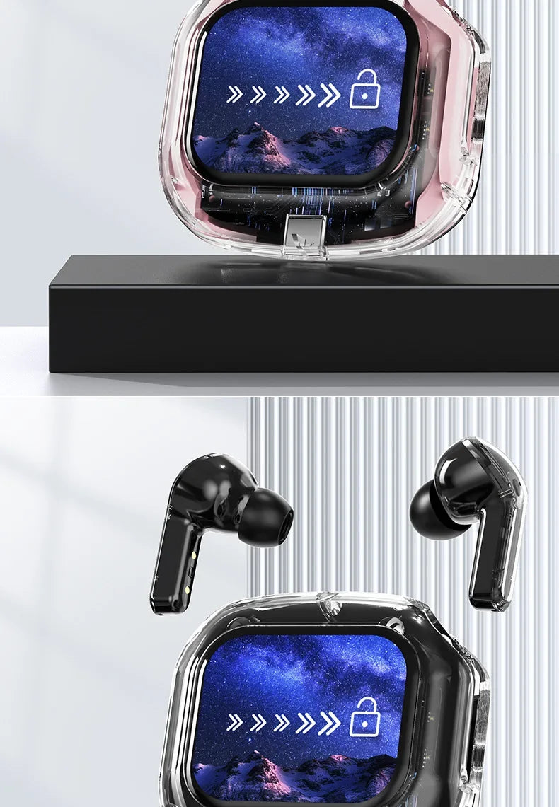 True Wireless Bluetooth Earbuds 5.4 Headphones ANC Noise Reduction Stereo Bass HD Mic Gamer Headset with LED Touch Screen Control