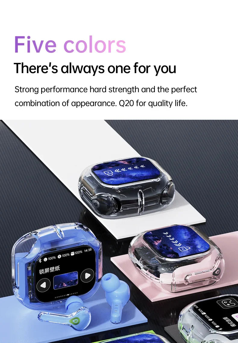 True Wireless Bluetooth Earbuds 5.4 Headphones ANC Noise Reduction Stereo Bass HD Mic Gamer Headset with LED Touch Screen Control