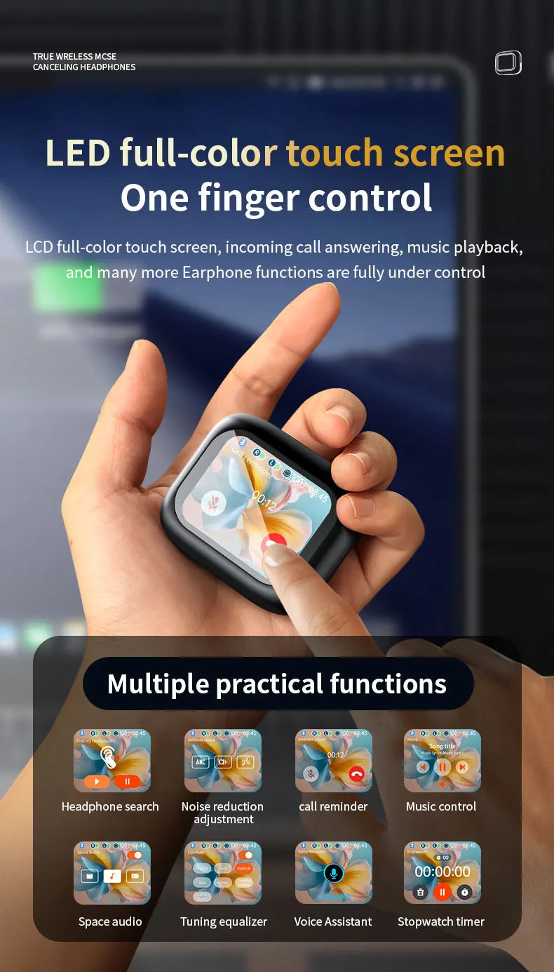 2026 New Wireless Earbuds With Touch Screen In-Headphones ANC Noise Cancellation Long Battery ENC Compatible With IOS Android