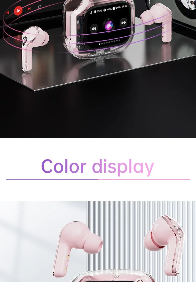 True Wireless Bluetooth Earbuds 5.4 Headphones ANC Noise Reduction Stereo Bass HD Mic Gamer Headset with LED Touch Screen Control