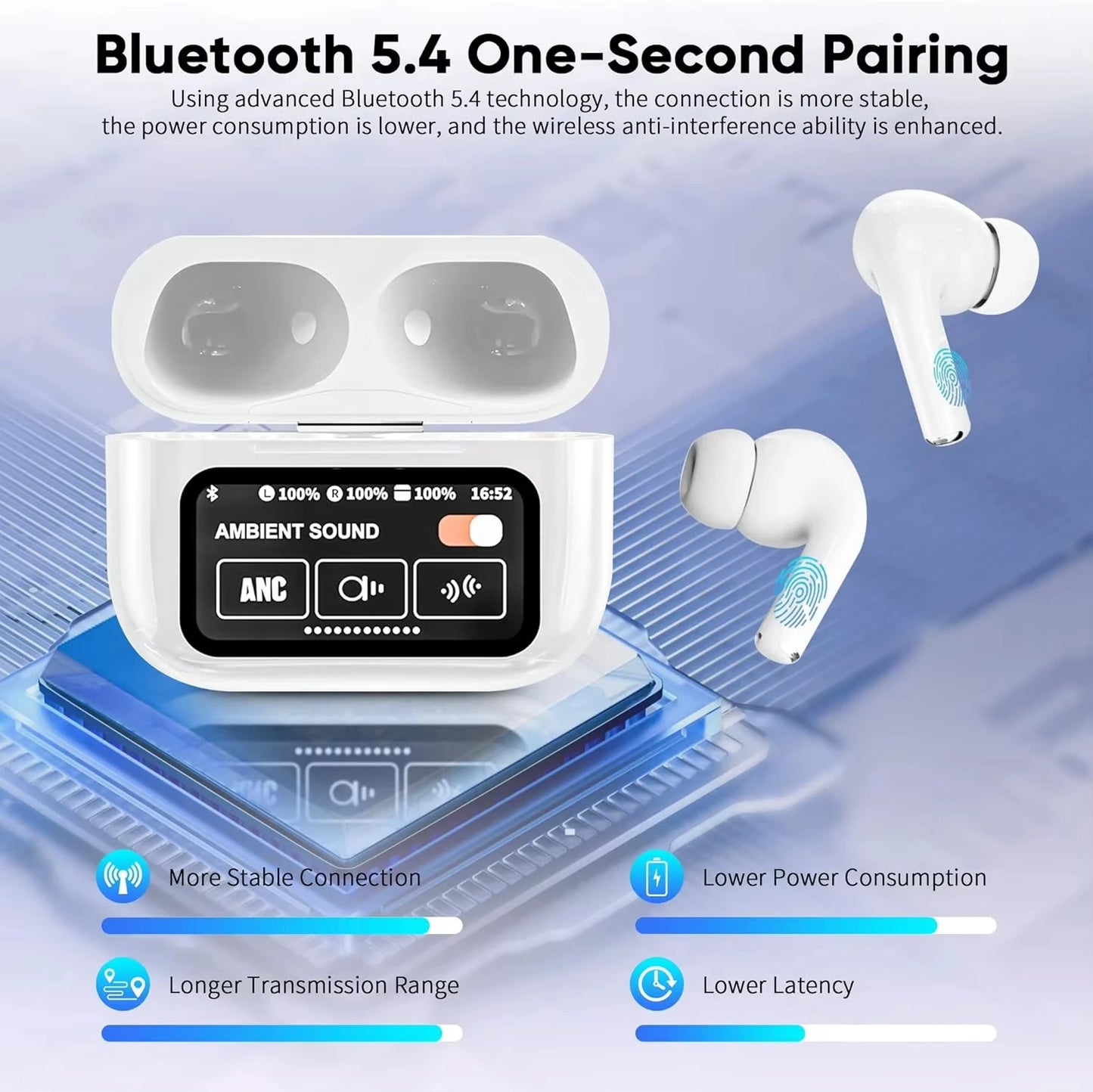 In Ear Earphones Wireless Earbuds Touch Control LCD Screen Earphone ~ headphones with ENC Noise Cancell Super Bass Premium Sound Long Battery