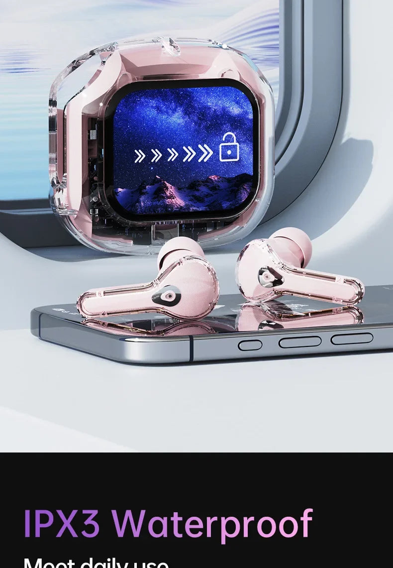 True Wireless Bluetooth Earbuds 5.4 Headphones ANC Noise Reduction Stereo Bass HD Mic Gamer Headset with LED Touch Screen Control