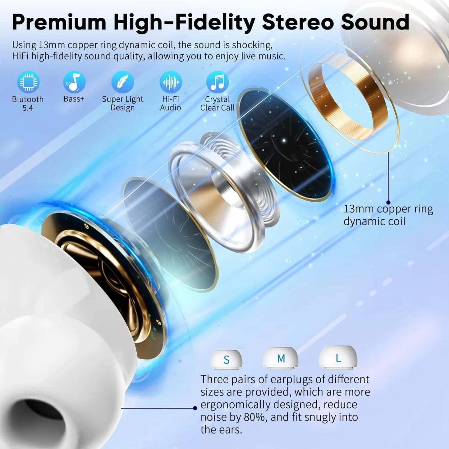 In Ear Earphones Wireless Earbuds Touch Control LCD Screen Earphone ~ headphones with ENC Noise Cancell Super Bass Premium Sound Long Battery