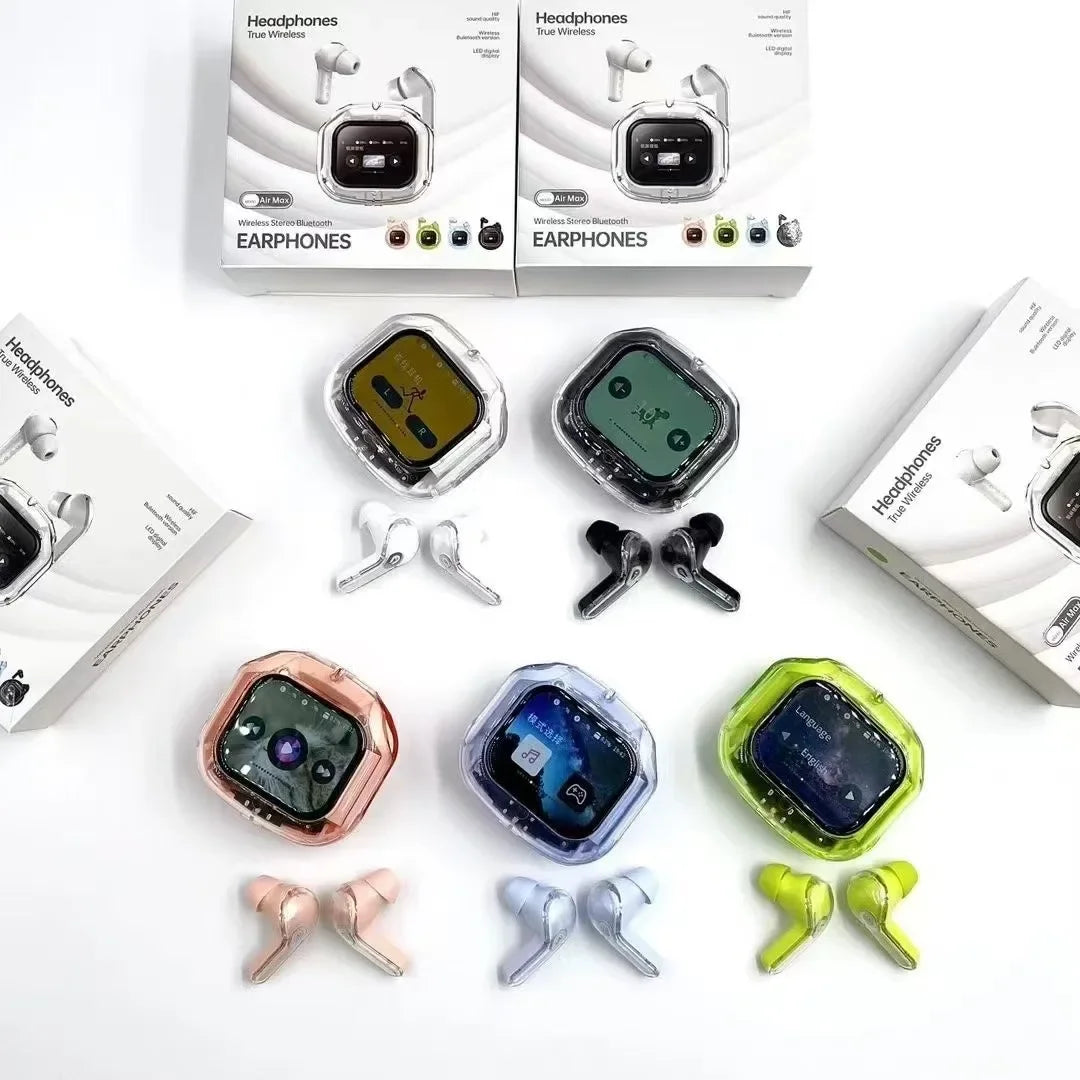 True Wireless Bluetooth Earbuds 5.4 Headphones ANC Noise Reduction Stereo Bass HD Mic Gamer Headset with LED Touch Screen Control