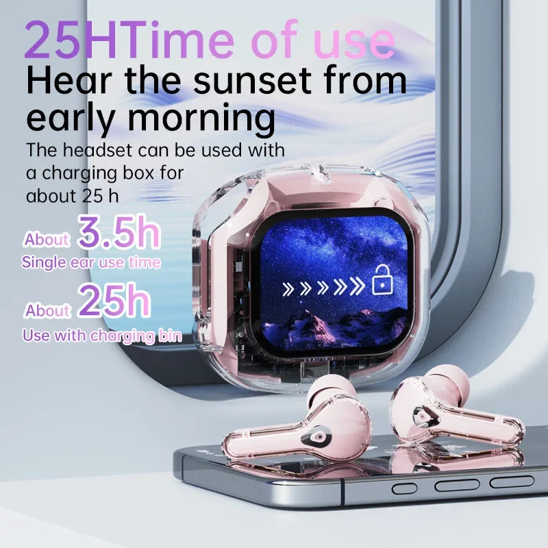 True Wireless Bluetooth Earbuds 5.4 Headphones ANC Noise Reduction Stereo Bass HD Mic Gamer Headset with LED Touch Screen Control